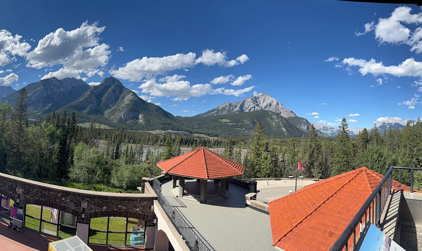 Mountains and forest across the Bow Valley seen from the terrace above Cave and Basin